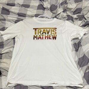 Travis Mathew White Tee with Multicolor Logo